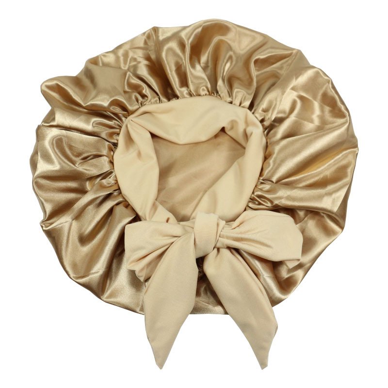 High Quality Custom Logo Large Sleeping Cap Women Hair Cover Silk Satin Bonnets With Elastic Tie Band