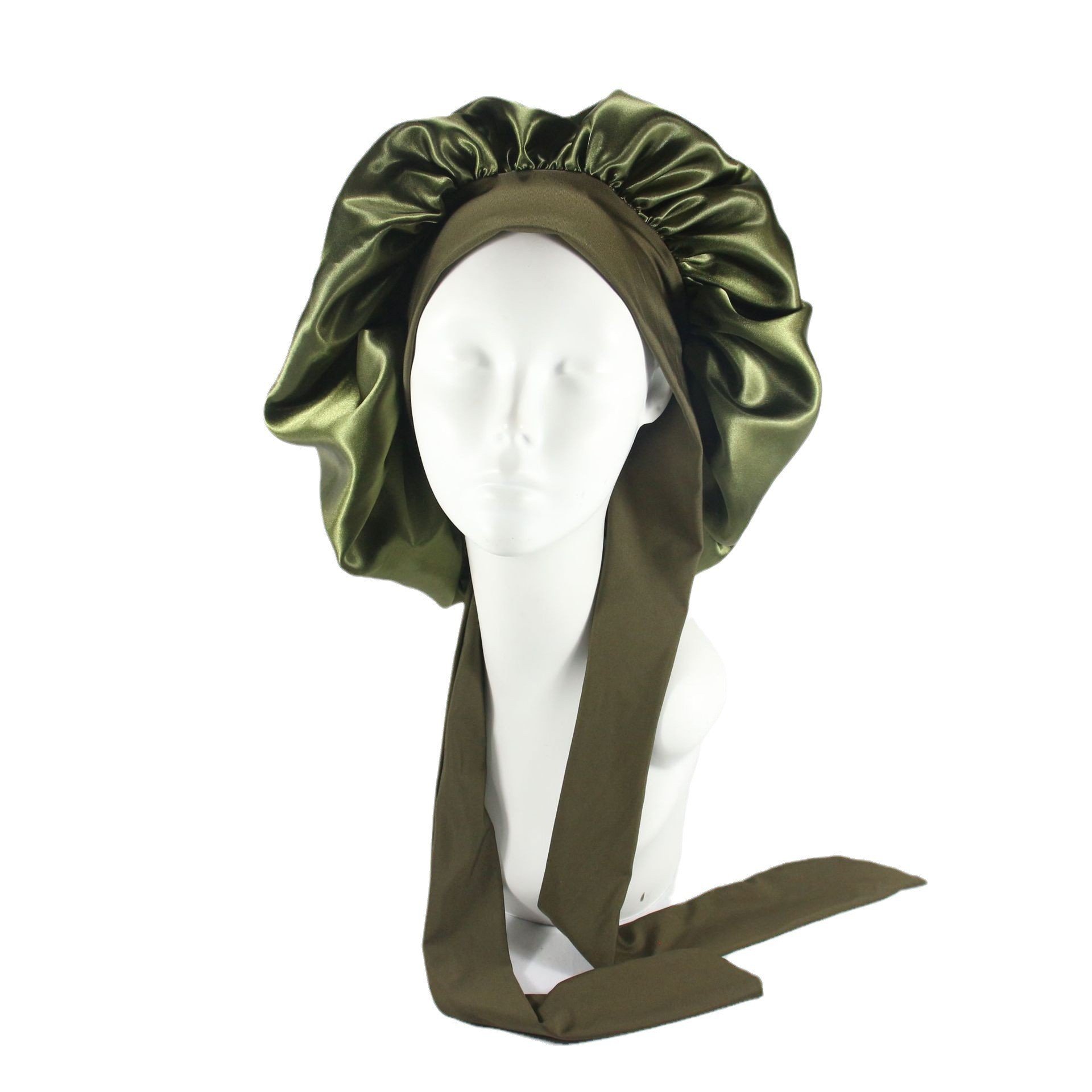High Quality Custom Logo Large Sleeping Cap Women Hair Cover Silk Satin Bonnets With Elastic Tie Band