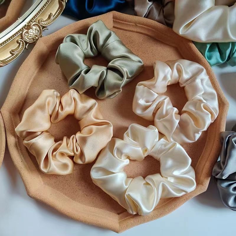 Custom New Set of Pure Color Silk Elastic Hair Bands Scrunchies Hairband Scrunchy with Elastic Hair Tie Head Rope Cloth