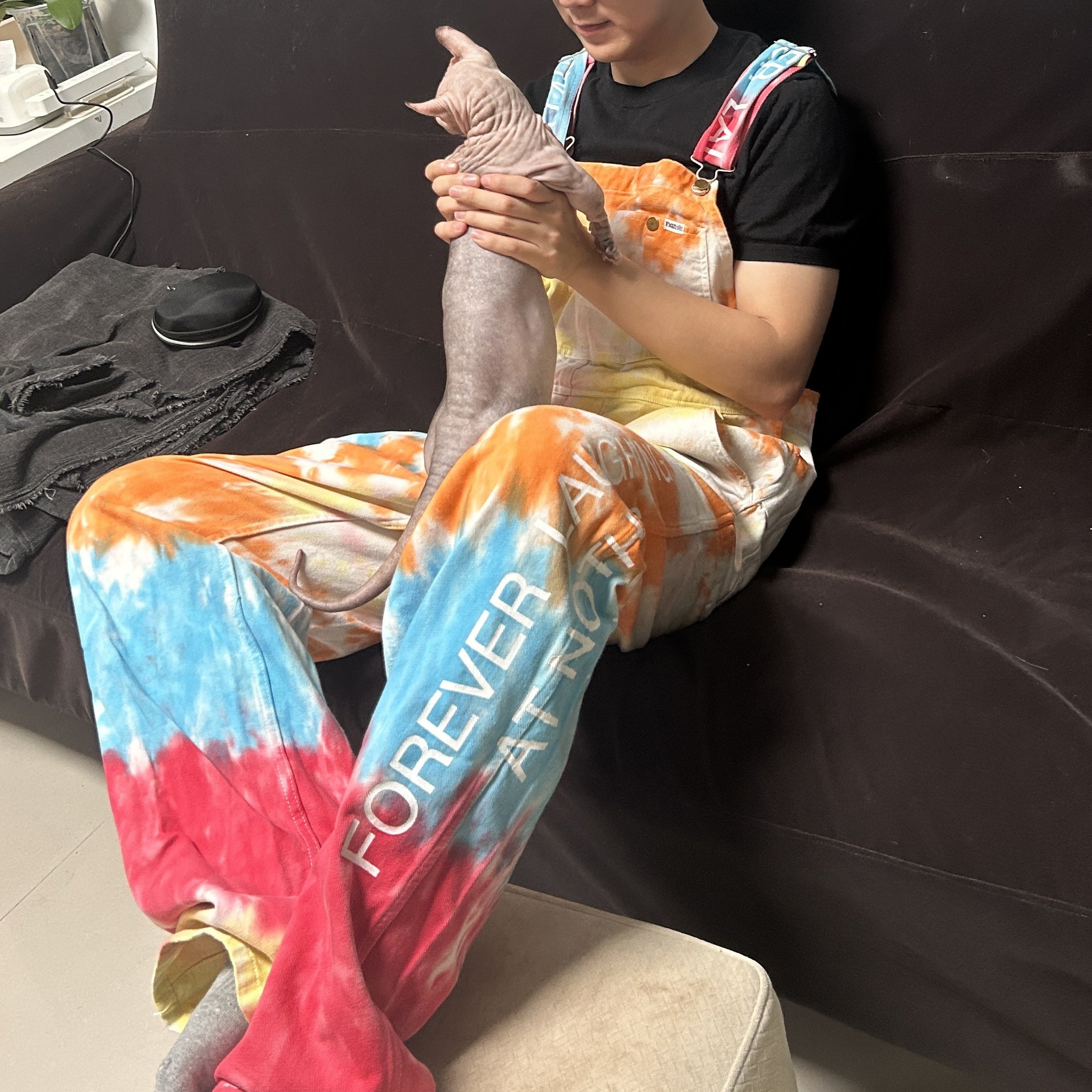 In stock fast delivery men's tie dye overalls fashionable street style overalls men women denim dungarees