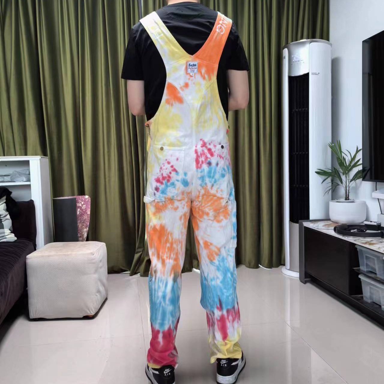 In stock fast delivery men's tie dye overalls fashionable street style overalls men women denim dungarees