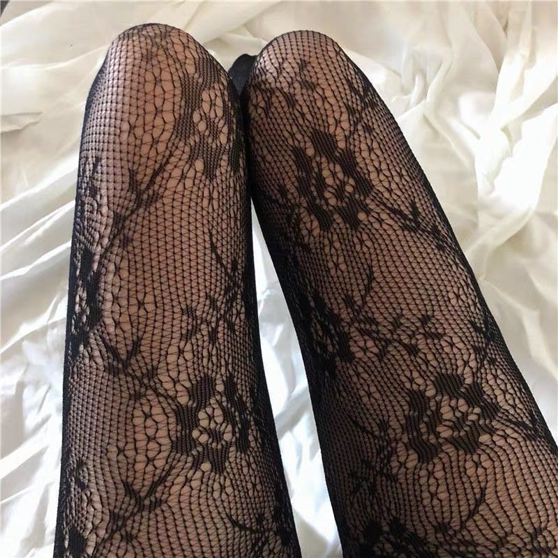 Lolita Women's Japanese White Flower Pantyhose Mesh Rose Sunflower Silk Socks