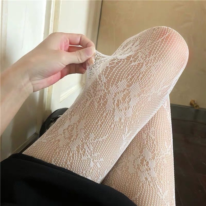 Lolita Women's Japanese White Flower Pantyhose Mesh Rose Sunflower Silk Socks
