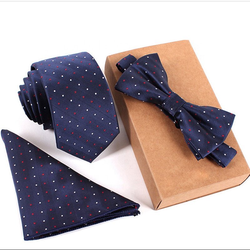 2020 High quality bow tie set necktie gift for men Polyester tie and handkerchief Jacquard woven mens neck ties