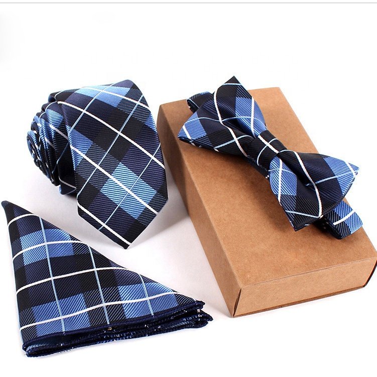 2020 High quality bow tie set necktie gift for men Polyester tie and handkerchief Jacquard woven mens neck ties