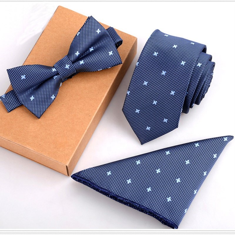 2020 High quality bow tie set necktie gift for men Polyester tie and handkerchief Jacquard woven mens neck ties