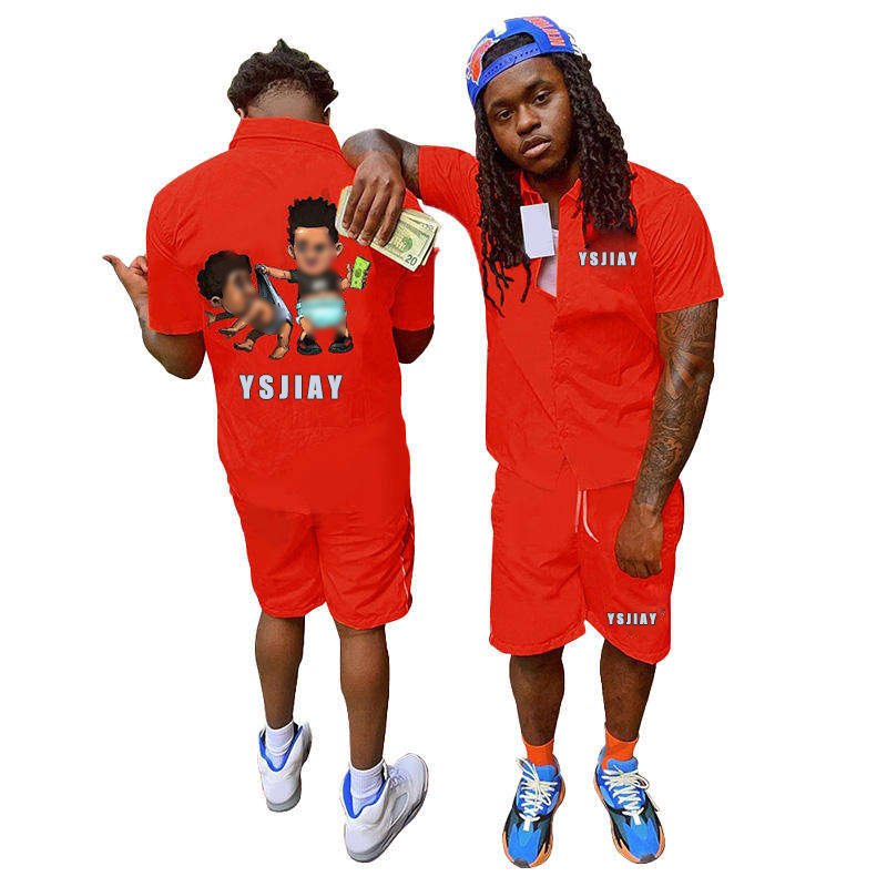 custom logo mens streetwear tracksuit sweat suit two piece short set