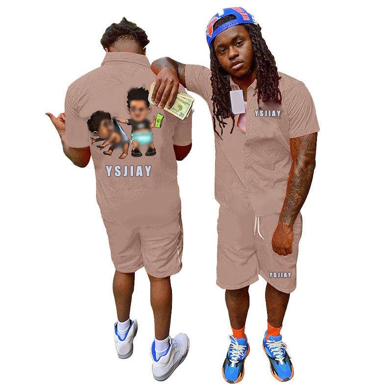 custom logo mens streetwear tracksuit sweat suit two piece short set