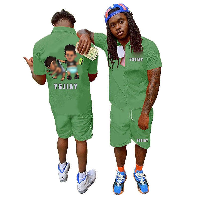 custom logo mens streetwear tracksuit sweat suit two piece short set
