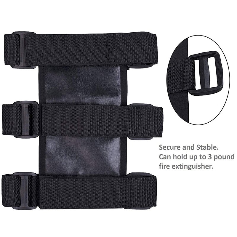 Hook and loop fastener tie down safety fire extinguisher strap