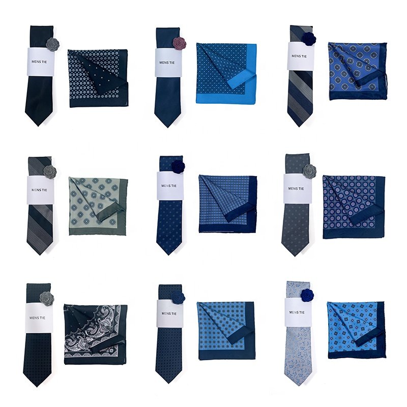Wholesale high quality conjunto de corbata para hombre lapel pins necktie with pocket square neck tie set for men