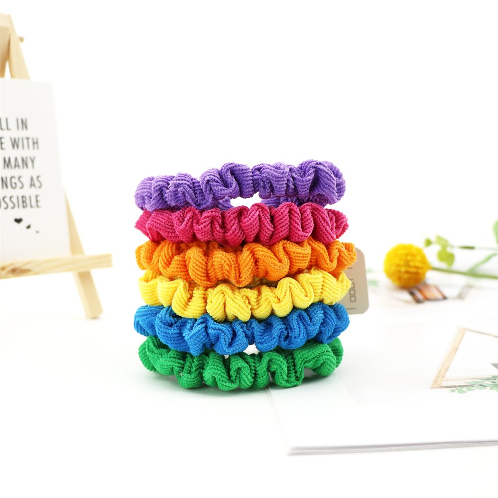 Factory Custom 1.5cm Small Size Slim Elastic Hair Bands Bright Rainbow Satin Silk Scrunchies Hair Tie For Women