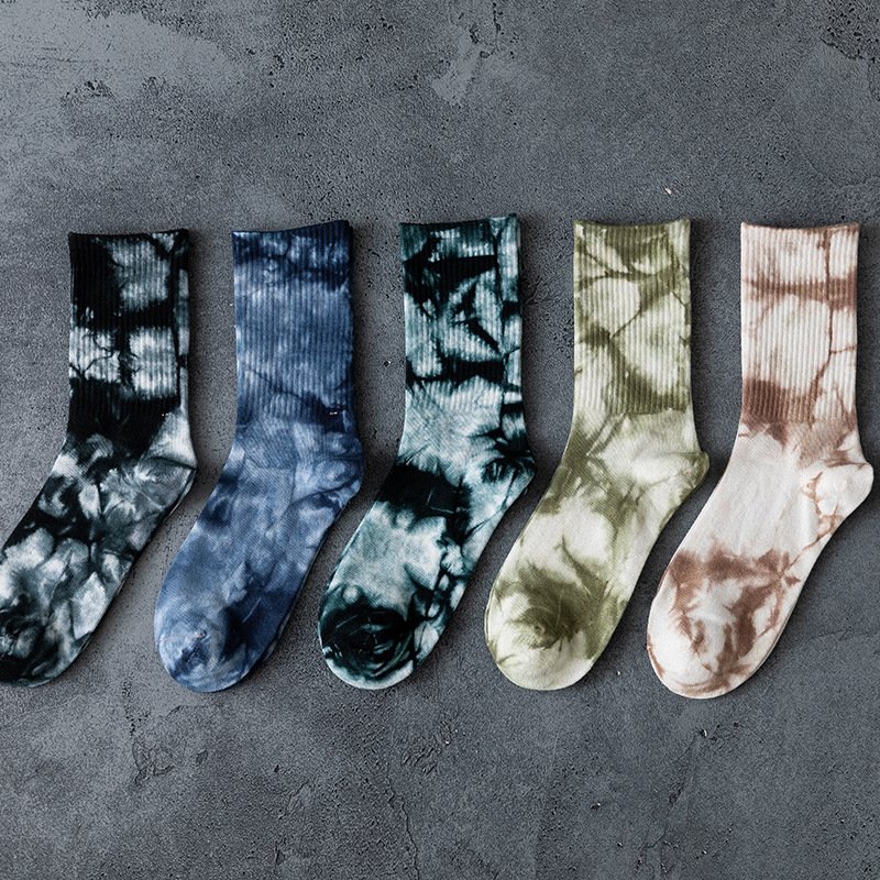 Men's Tie-Dye Crew Socks Spring Cotton Anti-Bacterial Breathable Ins Knitted Street Tie Dye Socks