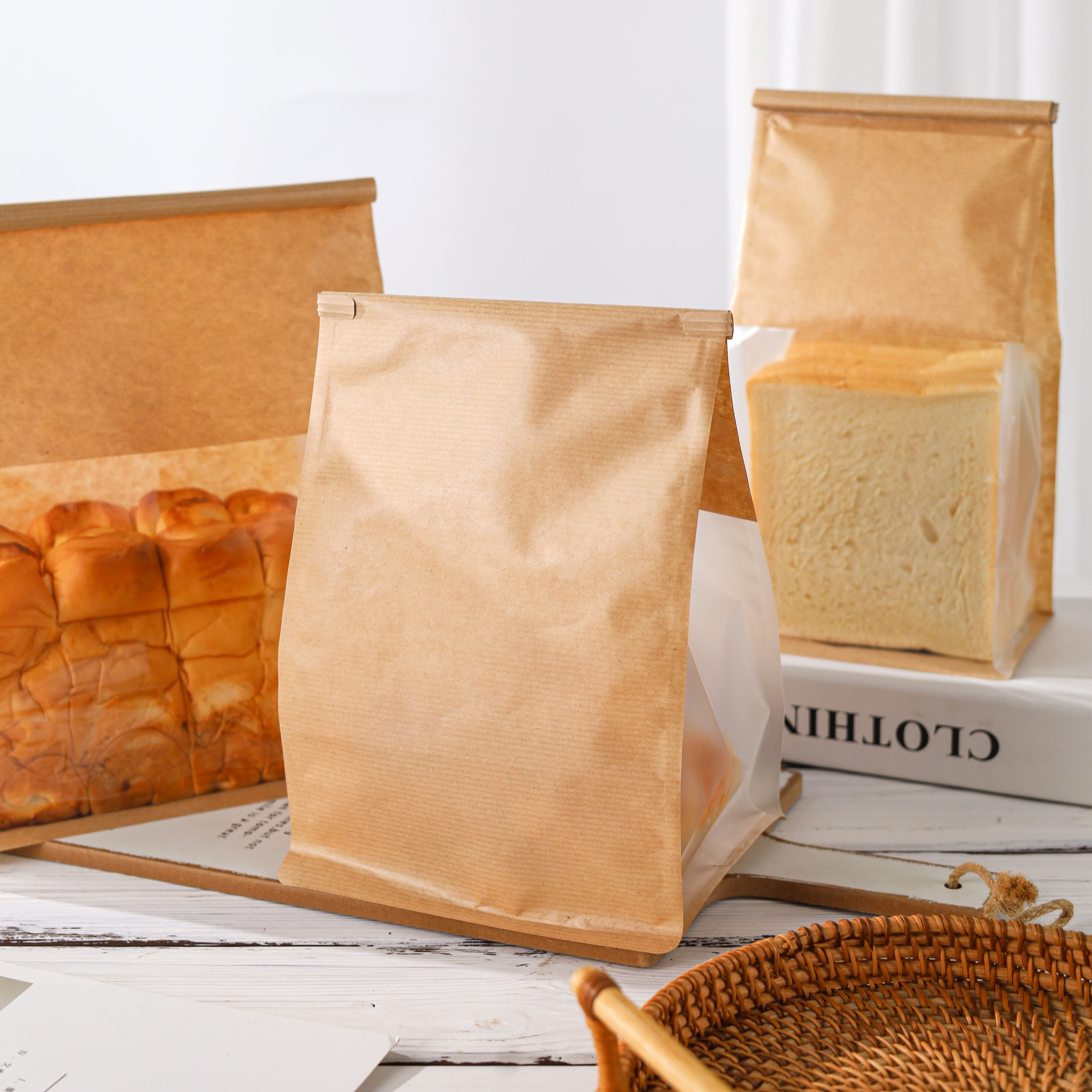 Reusable flat bottom pouch Toast baked bread bag storage roll packing for cookies candy bakery food packaging bag