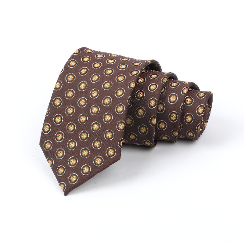 Men tie British retro dark brown coffee gold stripe tie