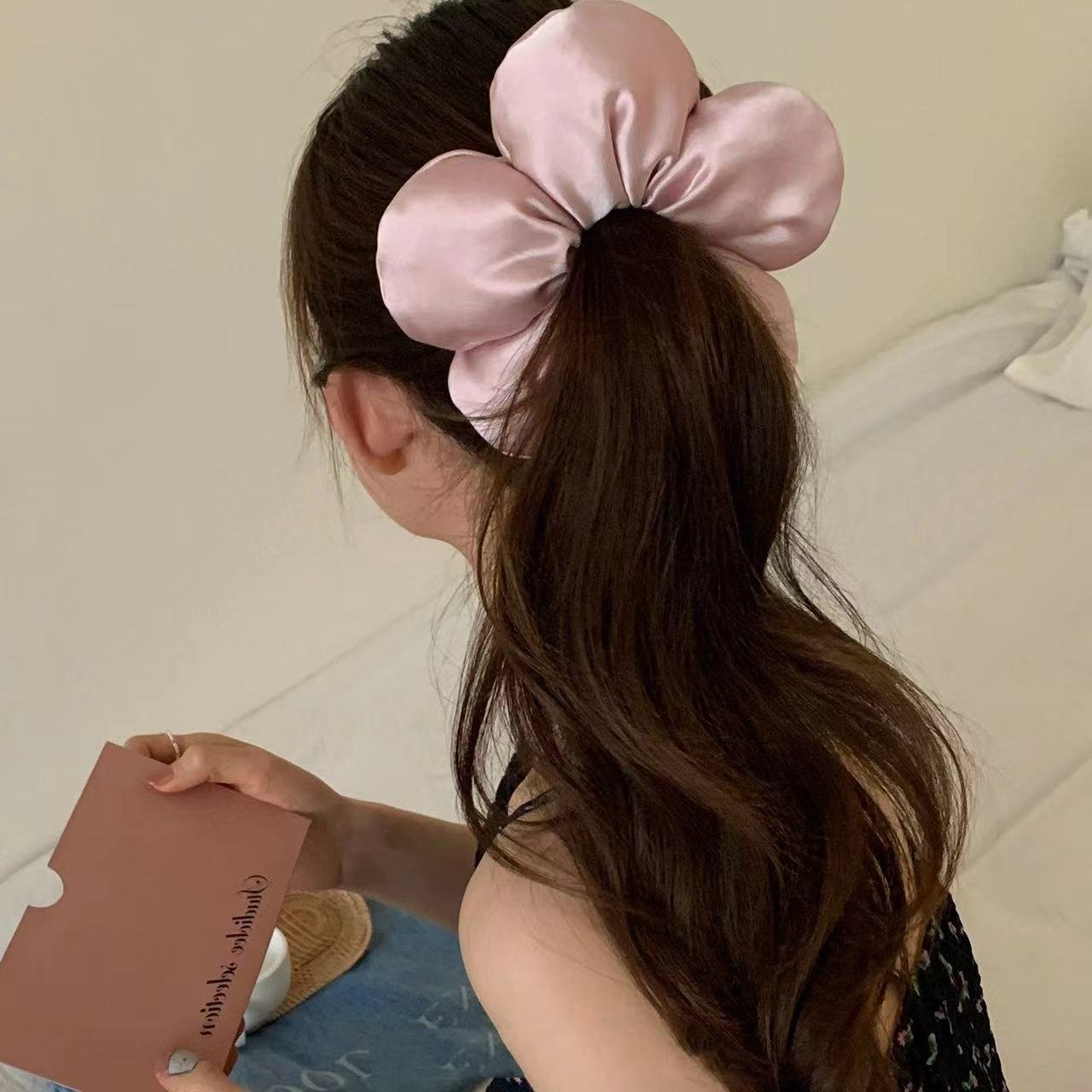 Big flower INS Sponge Padded Flower Hair Tie for Girls Satin Korean Style Hair Accessories women floral hair band