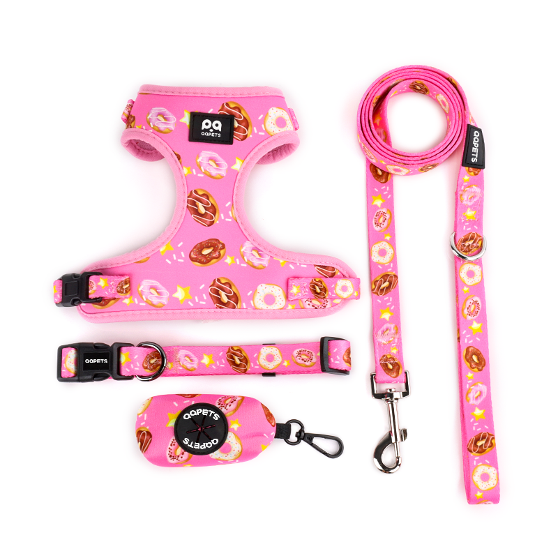 Polyester Adjustable Fries And Burger Pet Dog Harness Set Lovely Bow Tie And Leash Set,Cute Pet Dog Collar And Leash Harness Set