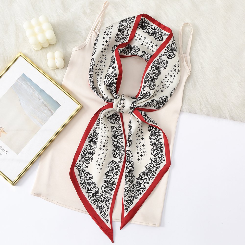 Summer Abstract Image Handbag Scarf Neck Print Satin Silk Scarf Polyester Hairband Scarf Long Silk Ribbon For Ladies