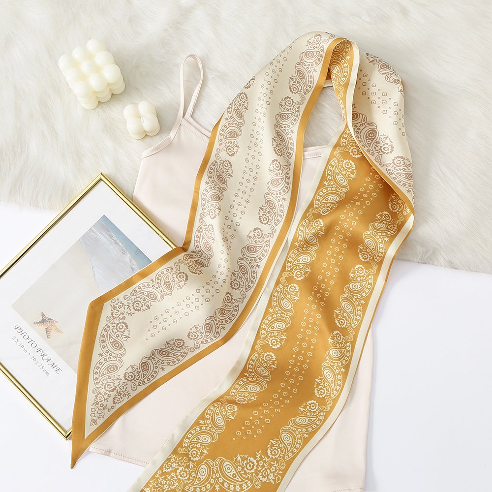 Summer Abstract Image Handbag Scarf Neck Print Satin Silk Scarf Polyester Hairband Scarf Long Silk Ribbon For Ladies