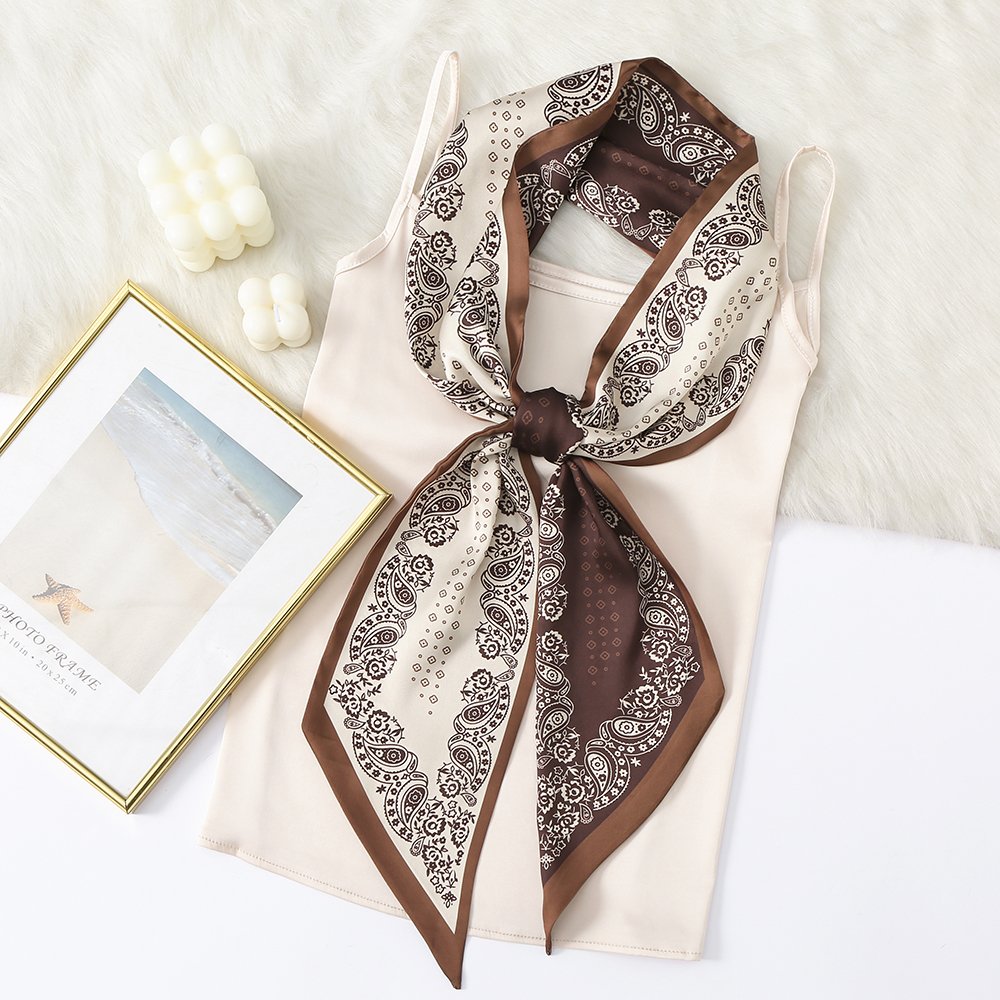 Summer Abstract Image Handbag Scarf Neck Print Satin Silk Scarf Polyester Hairband Scarf Long Silk Ribbon For Ladies