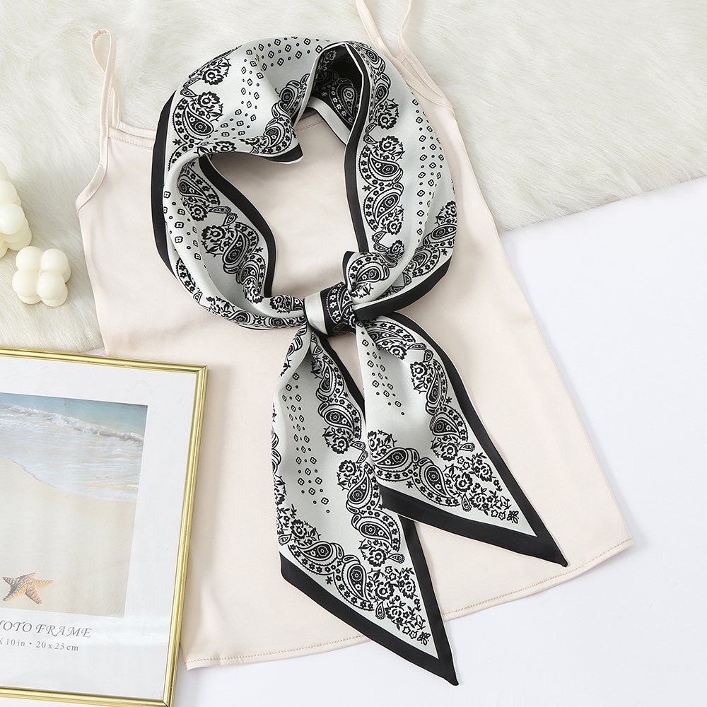 Summer Abstract Image Handbag Scarf Neck Print Satin Silk Scarf Polyester Hairband Scarf Long Silk Ribbon For Ladies