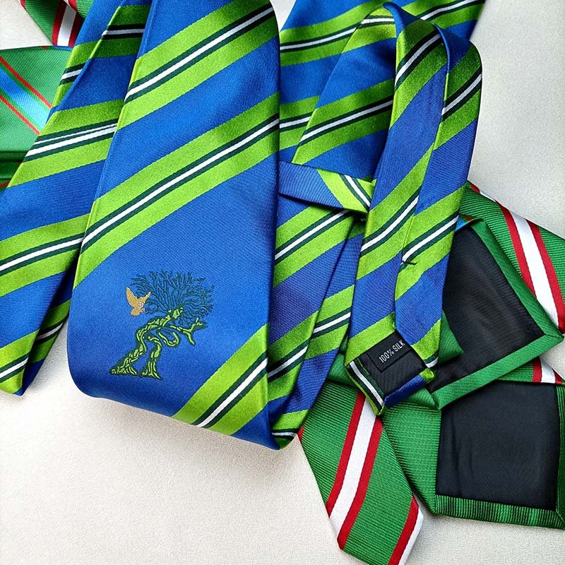 Men's Accessories Kelly Green Necktie With Red White Stripes Customization Logo Silk Tie For Men