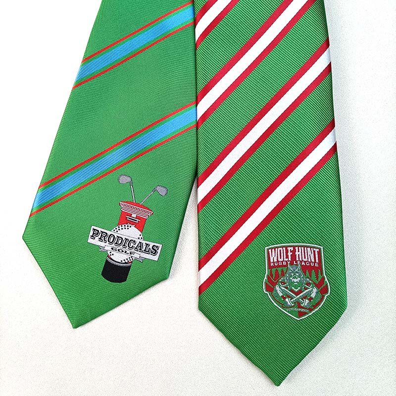 Men's Accessories Kelly Green Necktie With Red White Stripes Customization Logo Silk Tie For Men