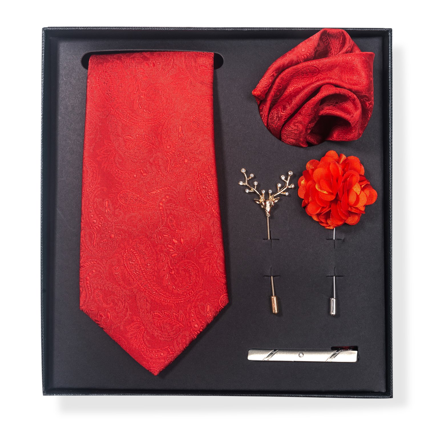 Brand Fashion Silk Handmade 8 cm Tie Sets Men's Neck Tie Handkerchiefs Lapel Pin Set Red Plaid Wedding Tie