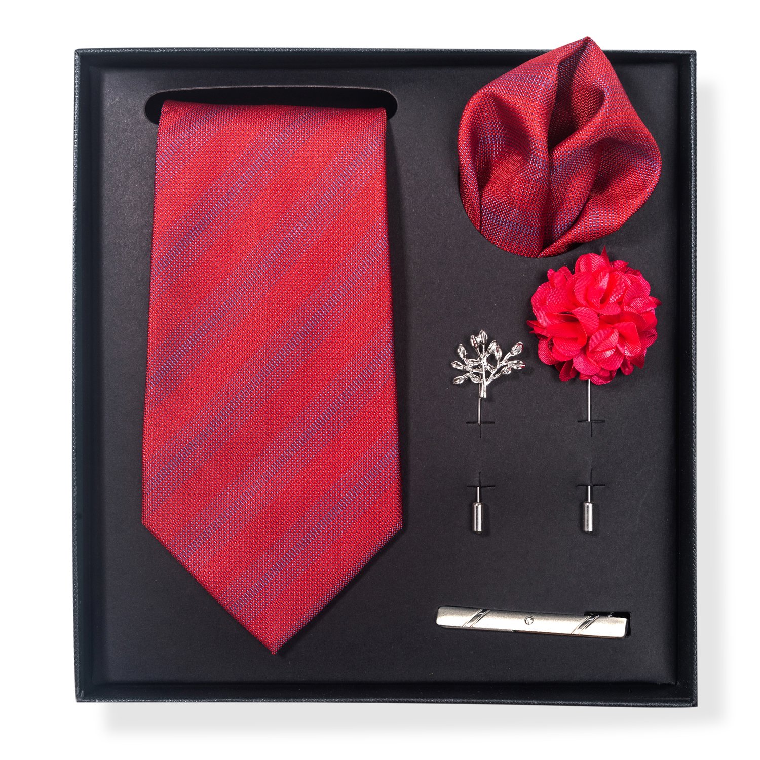 Brand Fashion Silk Handmade 8 cm Tie Sets Men's Neck Tie Handkerchiefs Lapel Pin Set Red Plaid Wedding Tie