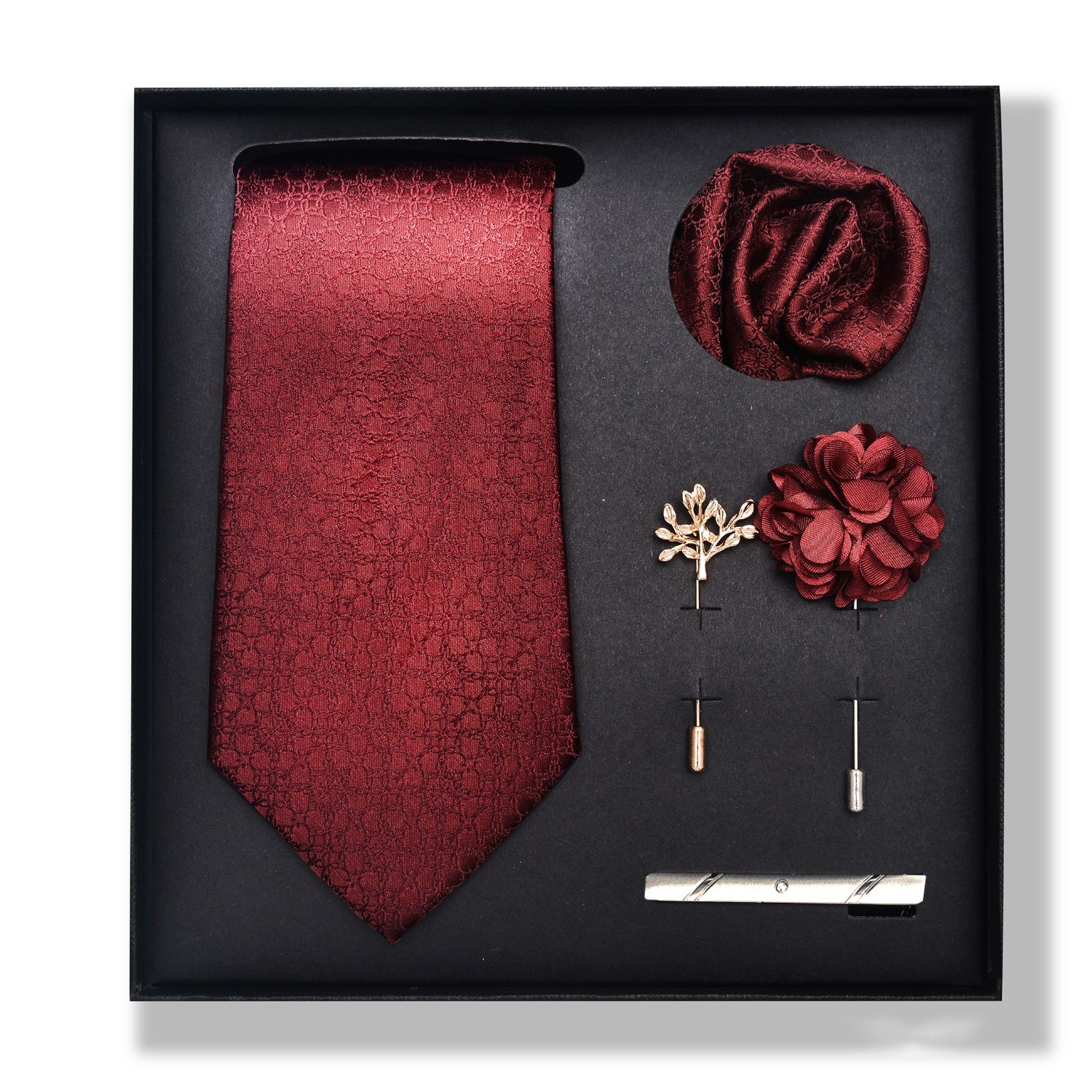Brand Fashion Silk Handmade 8 cm Tie Sets Men's Neck Tie Handkerchiefs Lapel Pin Set Red Plaid Wedding Tie