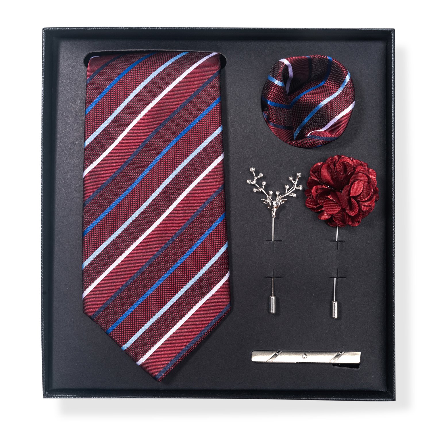 Brand Fashion Silk Handmade 8 cm Tie Sets Men's Neck Tie Handkerchiefs Lapel Pin Set Red Plaid Wedding Tie