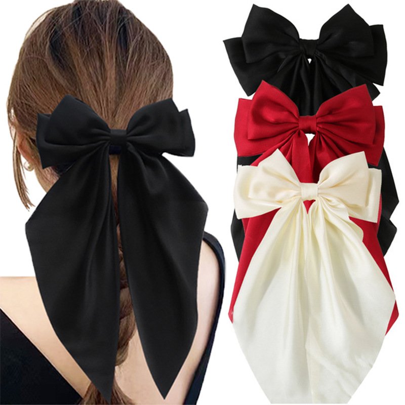 Summer Vintage Hair Accessories Women Big Size Satin Bow Hairpins Hairpins Silk Hair Clips Bow Ties Girl's Fashion