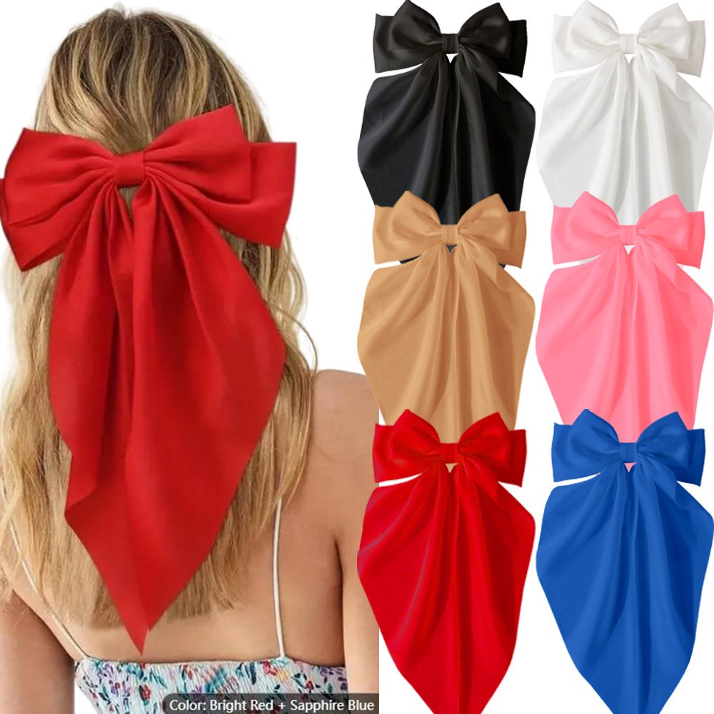 Summer Vintage Hair Accessories Women Big Size Satin Bow Hairpins Hairpins Silk Hair Clips Bow Ties Girl's Fashion