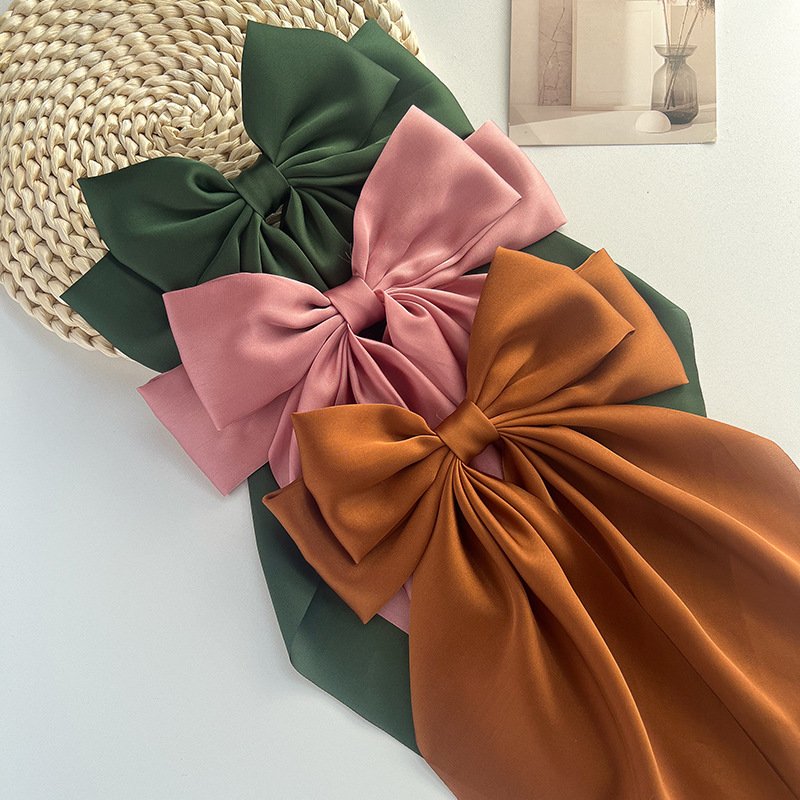 Summer Vintage Hair Accessories Women Big Size Satin Bow Hairpins Hairpins Silk Hair Clips Bow Ties Girl's Fashion