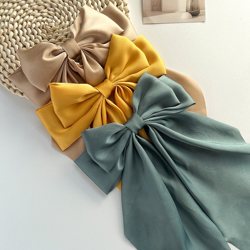 Summer Vintage Hair Accessories Women Big Size Satin Bow Hairpins Hairpins Silk Hair Clips Bow Ties Girl's Fashion
