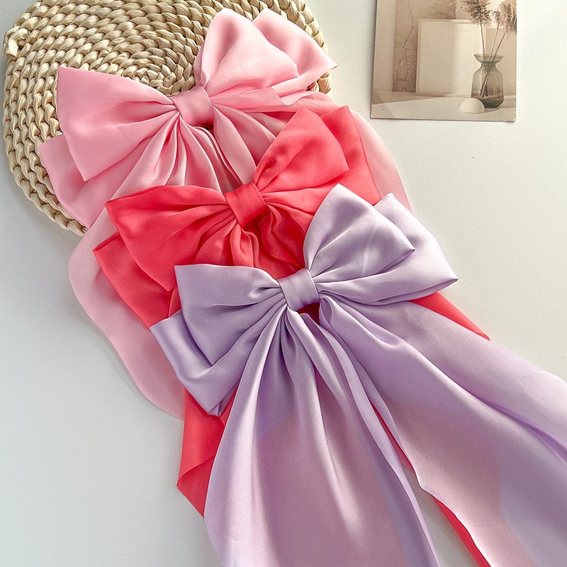 Summer Vintage Hair Accessories Women Big Size Satin Bow Hairpins Hairpins Silk Hair Clips Bow Ties Girl's Fashion