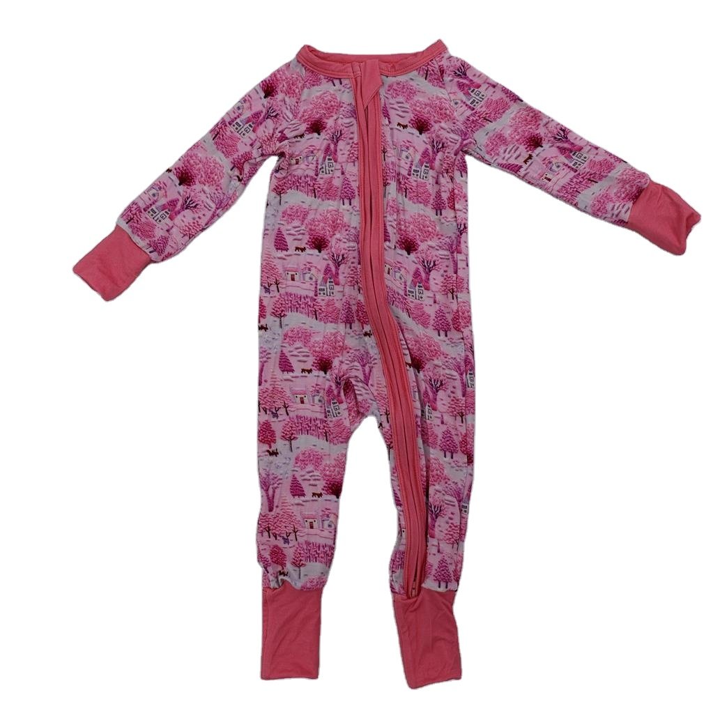 Qingli OEM Infant Toddler Baby Clothing Soft Bamboo Christmas Printed Baby Bamboo Romper With Zippy