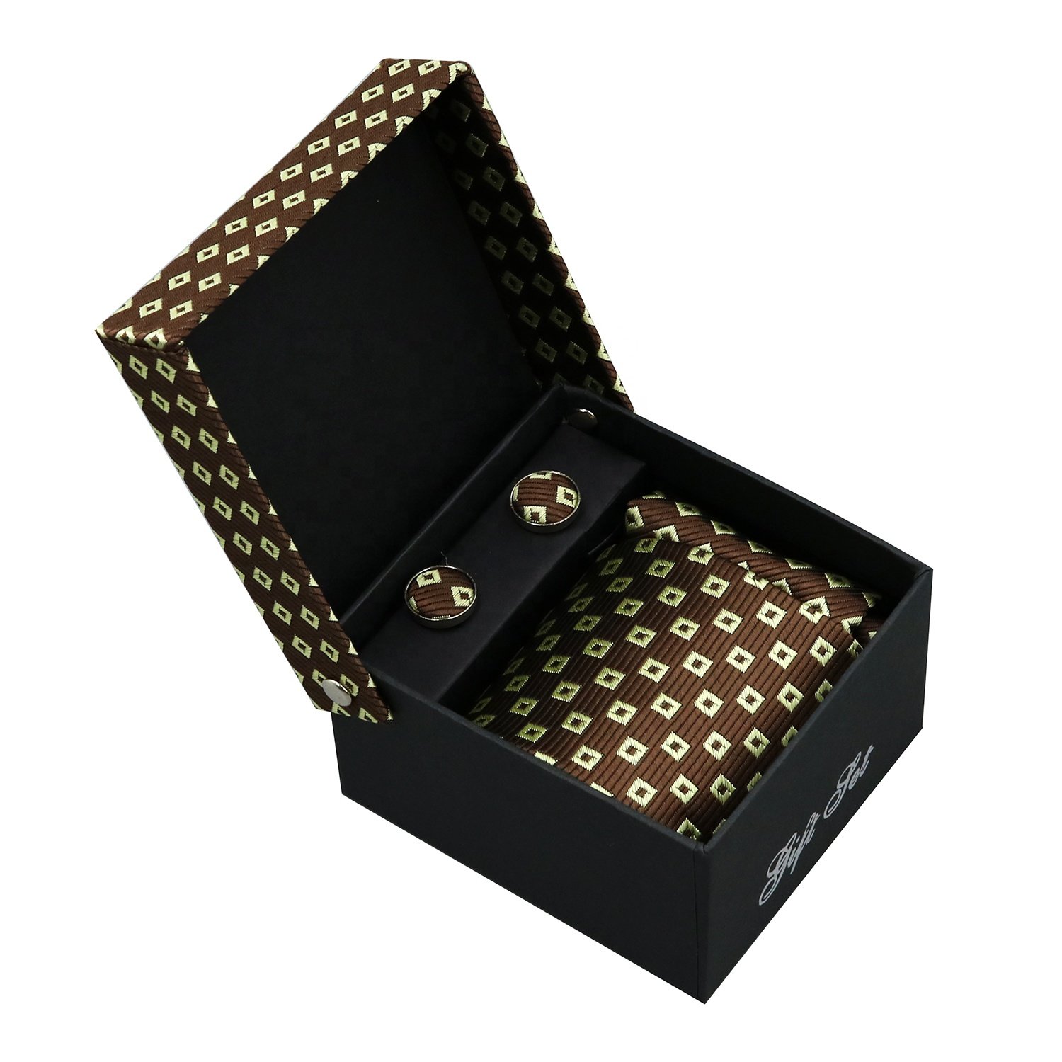 Mens Polyester Colorful Handkerchief Cufflinks Tie and Pocket Square Gift Set For Men Daily