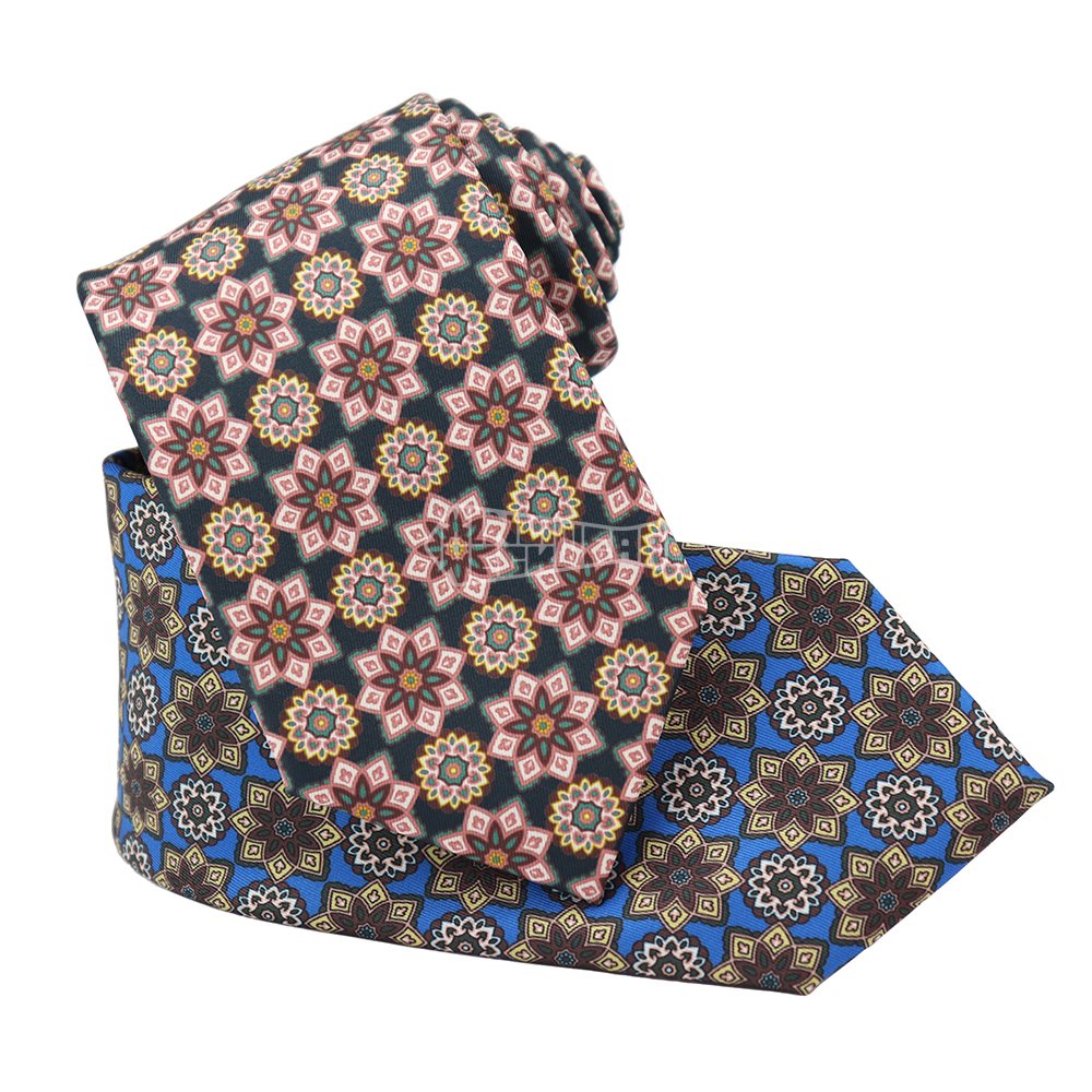 Blue Printed Geometric Floral Ties Men Neck Tie For Suits Customized Twill Silk Neckties Business