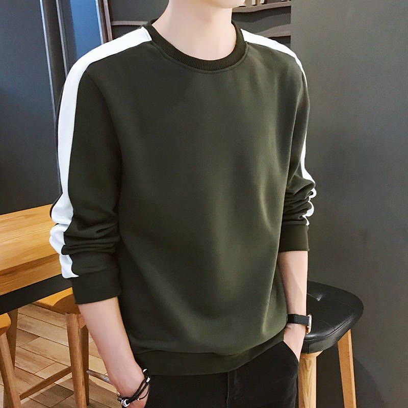 Autumn men's contrasting color splicing top Korean casual crew-neck long-sleeved pullover sweatshirt