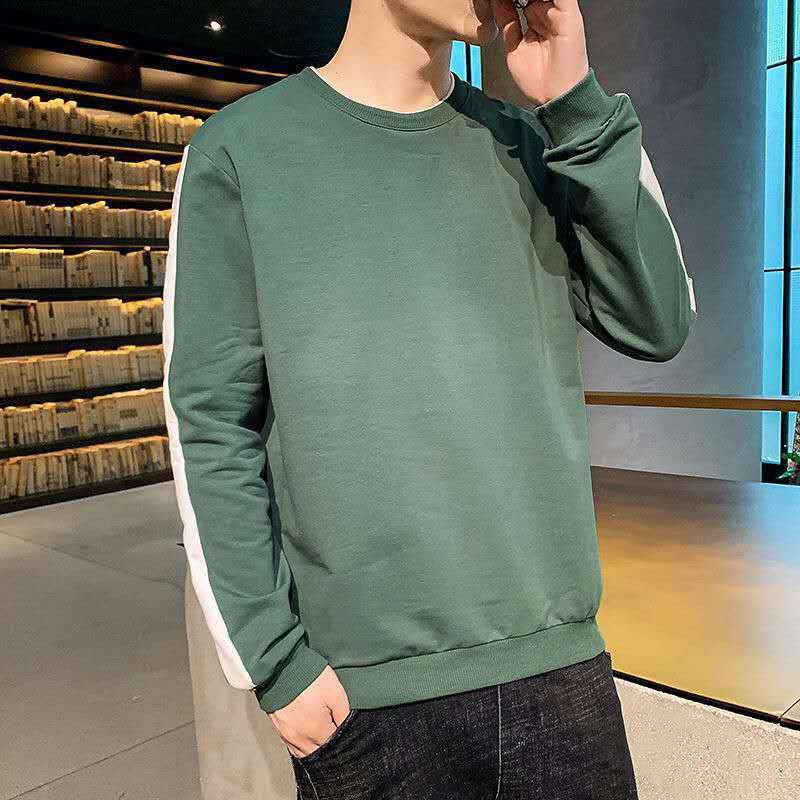 Autumn men's contrasting color splicing top Korean casual crew-neck long-sleeved pullover sweatshirt