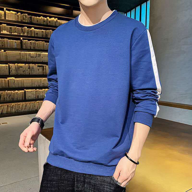 Autumn men's contrasting color splicing top Korean casual crew-neck long-sleeved pullover sweatshirt