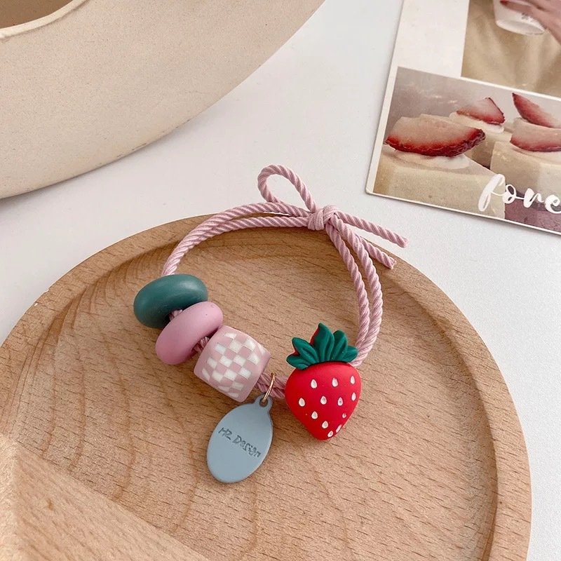 New hot selling children's cute strawberry avocado fruit headband with multi-color high elasticity rubber band