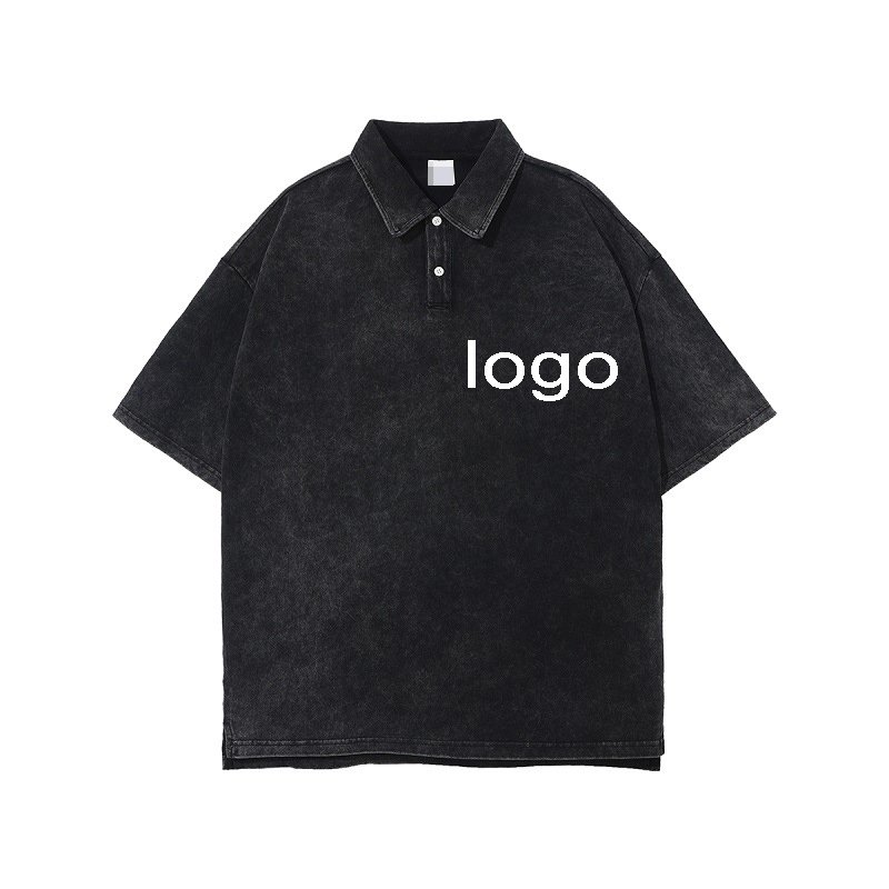 Custom blank Vintage Acid Wash polo t shirt oversize hombre Men Distressed polo tee Print wash tie dye polo t-shirts pour hommes