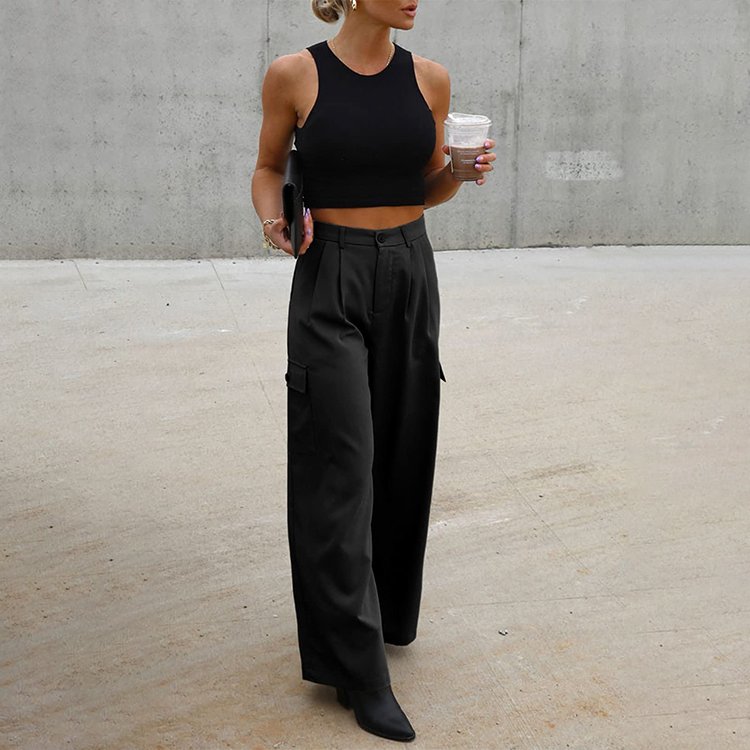 Custom OEM Manufacturer Vintage Pockets High Waist Streetwear baggy Casual ladies Long parachute Cargo Pant for women Trousers