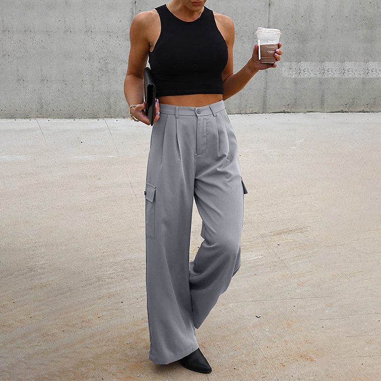 Custom OEM Manufacturer Vintage Pockets High Waist Streetwear baggy Casual ladies Long parachute Cargo Pant for women Trousers