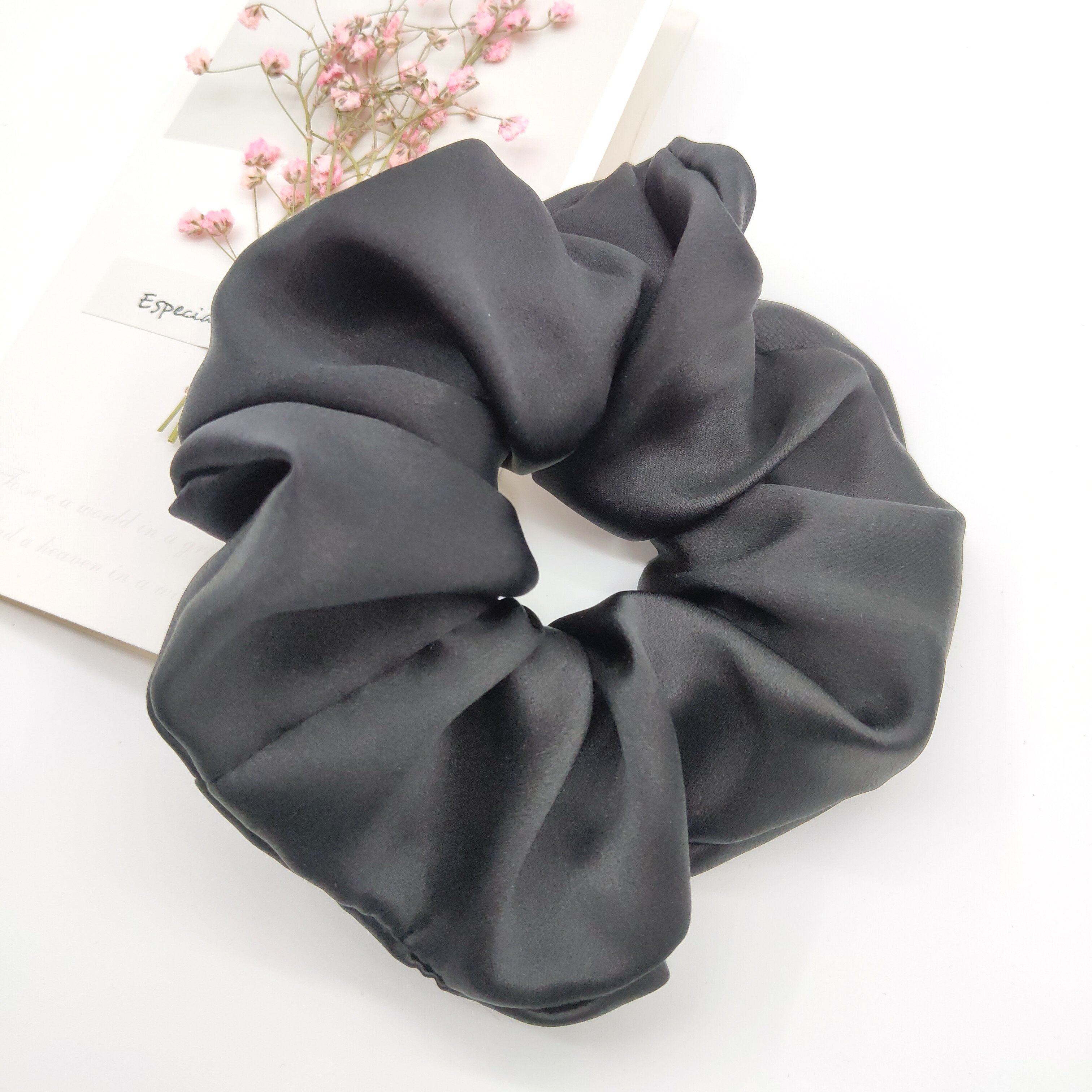 Wholesale High Quality Satin Silk Elastic Hair Scrunchies Black Stylish Hair Band For Women