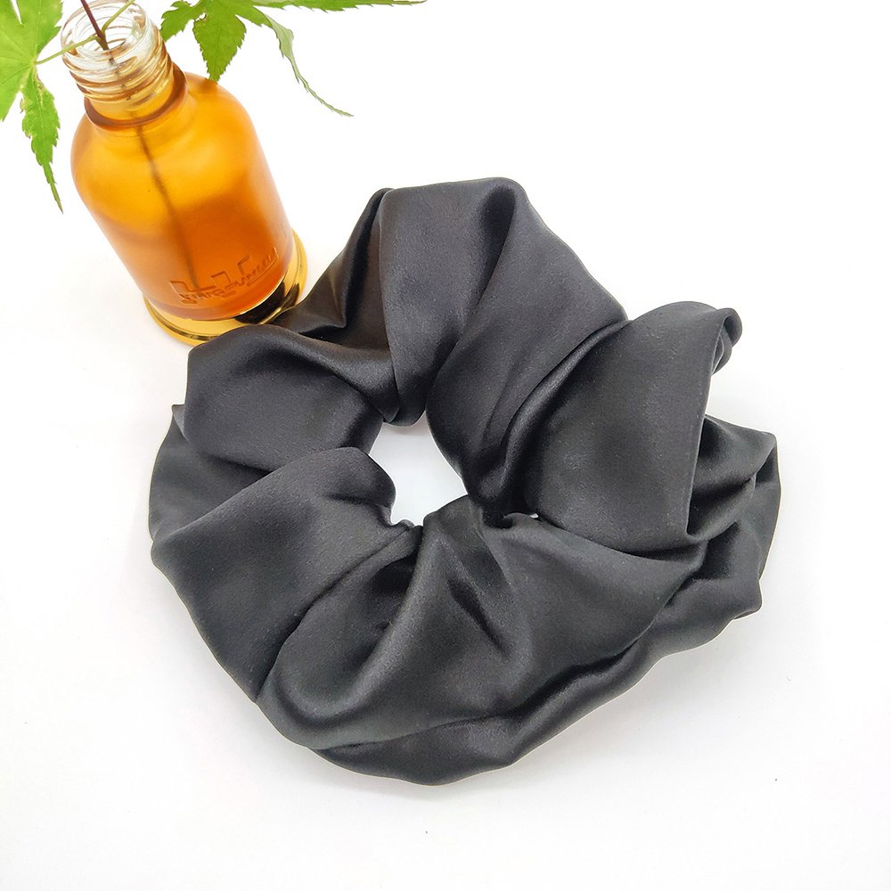 Wholesale High Quality Satin Silk Elastic Hair Scrunchies Black Stylish Hair Band For Women