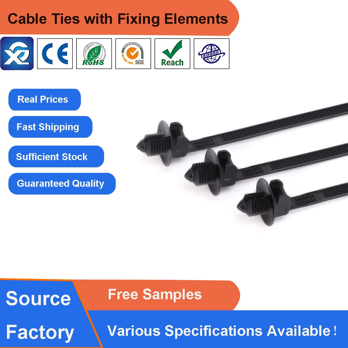 4.8*190mm Secure Connections: Push Mount Style Nylon Cable Zip Tie with Fir Tree Head Design for Reliable Wire Security