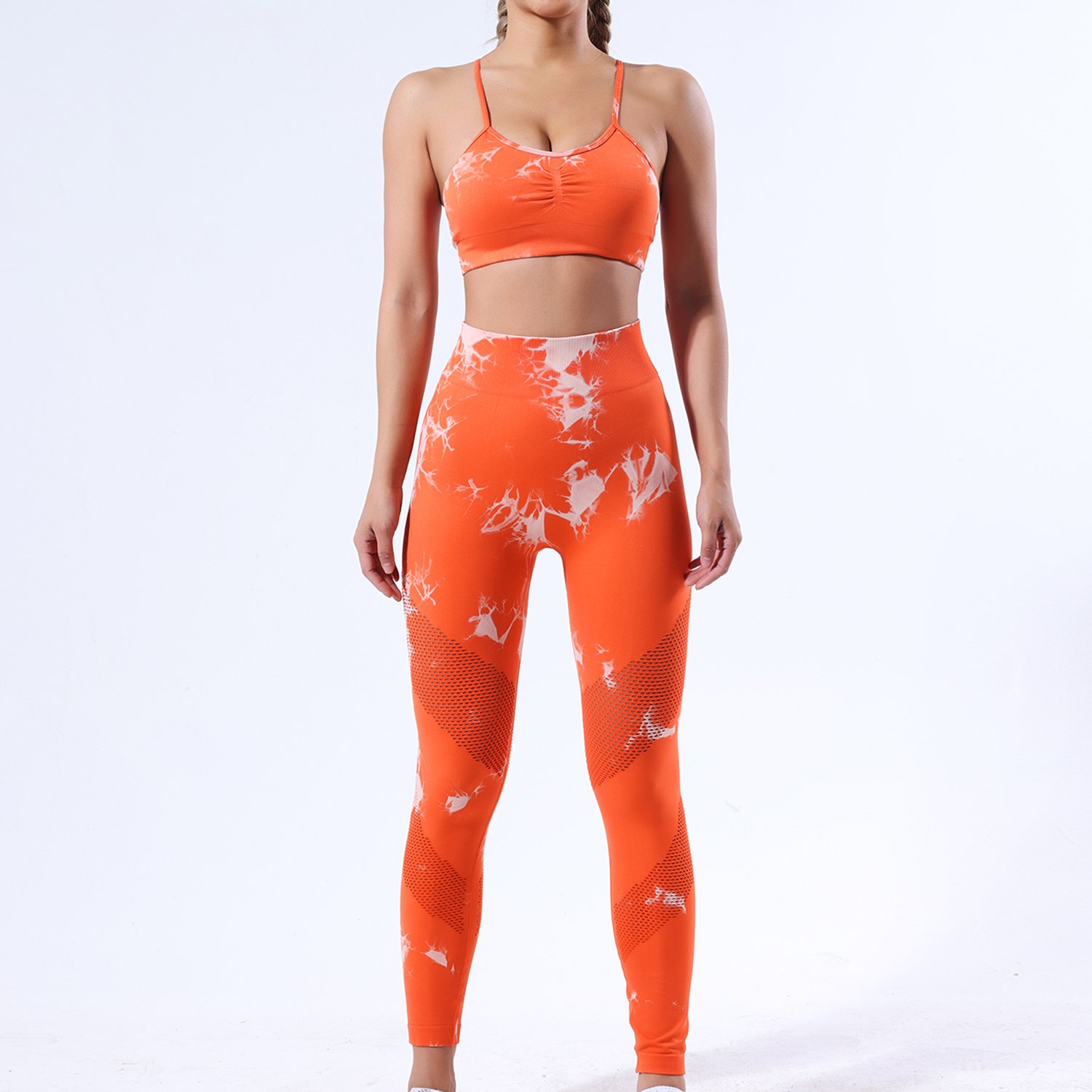 FLW New Tie Dye Workout Running Yoga 2 Piece Wear Seamless Gym Sportswear Bra Pants Yoga Set